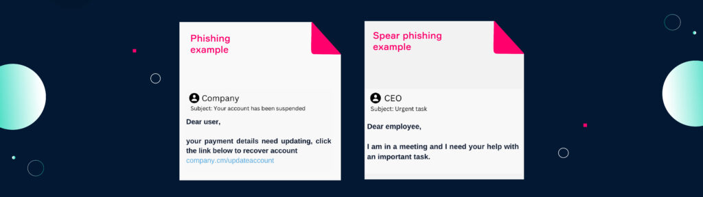 Examples for phishing and spear phishing. A generalized payment inquiry vs CEO fraud.